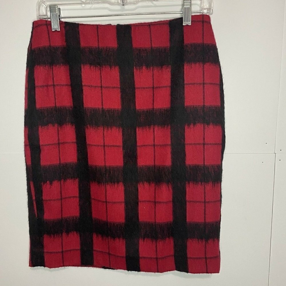 Talbots Petite Size 2P Red Black Pencil Skirt Wool Blend Lined EUC